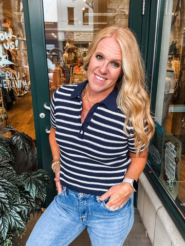 Collared Stripe Polo Sweater