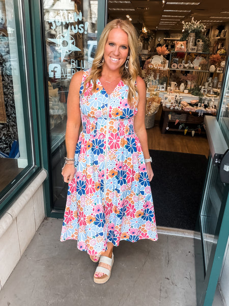 Floral Zip Front Maxi Dress