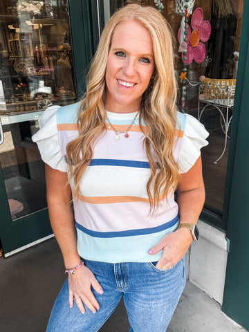 Stripe Flutter Sleeve Top