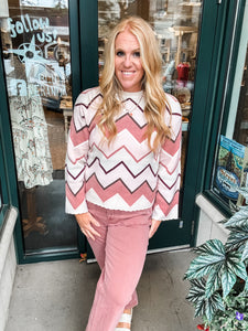 Chevron Scalloped Edge Sweater