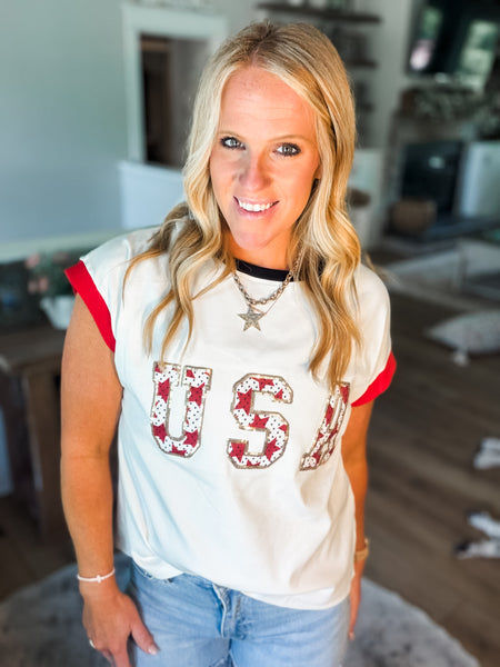 USA Sequin Block Graphic Tee