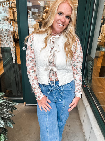 Flower Pattern Quilted Vest