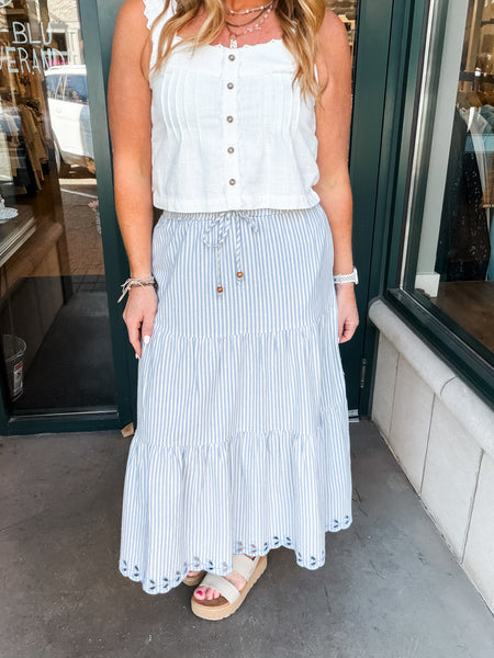 Stripe Midi Skirt w/Embroider