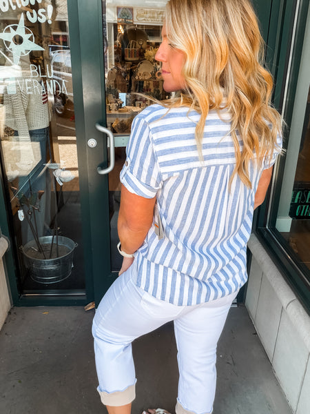 Stripe Front Tie Button Up